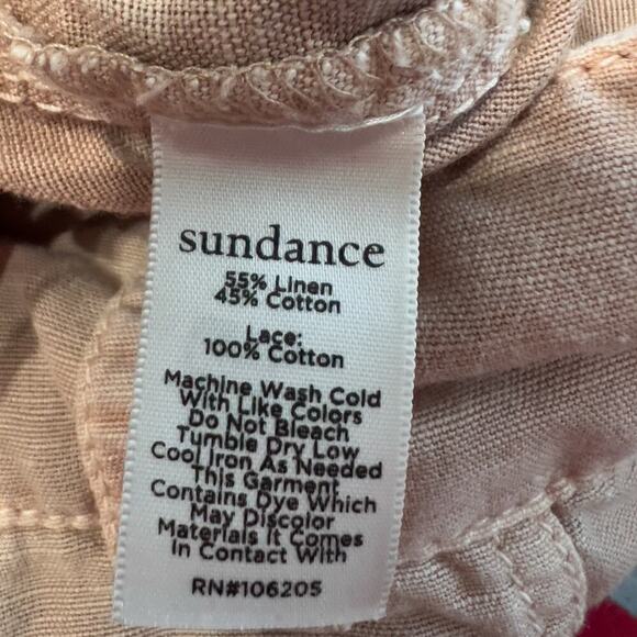 Sundance Pants Small Crochet Linen Cotton Tan Adjustable Cuff Cottage Boho - Picture 9 of 9